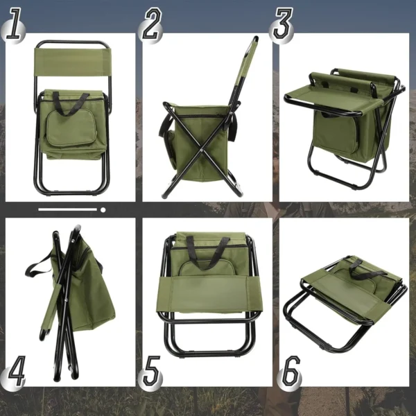 Outdoor Folding Chair With Cooler Bag Fishing Chairs With Backrest Folding Camping Stool Compact For Hiking Hunting Travel - Image 4