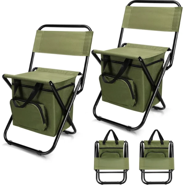 Outdoor Folding Chair With Cooler Bag Fishing Chairs With Backrest Folding Camping Stool Compact For Hiking Hunting Travel - Image 6