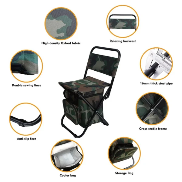 Outdoor Camping Hunting Fishing Collapsible Camouflage Chair Multifunction Folding Seat Stool With Backpack And Cooler Bag - Image 4