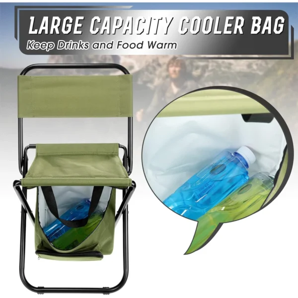 Outdoor Folding Chair With Cooler Bag Fishing Chairs With Backrest Folding Camping Stool Compact For Hiking Hunting Travel - Image 5