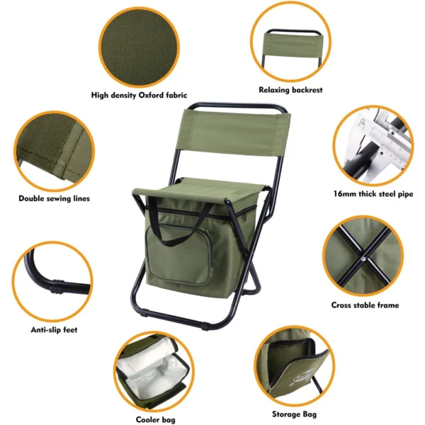 Outdoor Folding Backpack Chair Portable Storage Bag 3-in-1 Leisure Camping Fishing