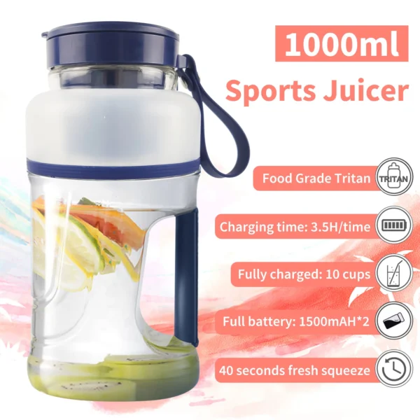 Electric Portable Juicer With Large Capacity 1000ml Juicer Outdoor Sports Cup Fresh Fruit Blender Citrus Lemon  Juice Cup - Image 3